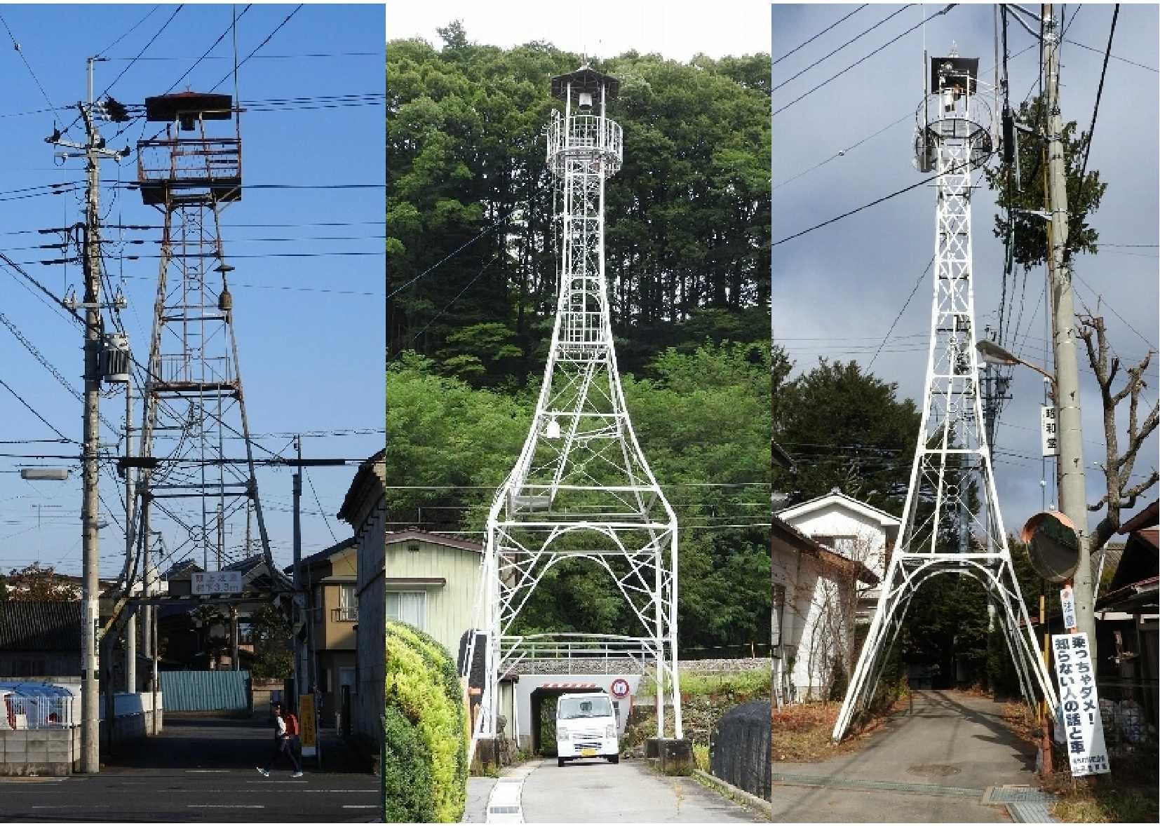 道路をまたぐ火の見やぐら